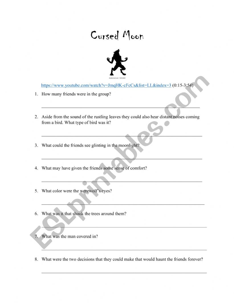 Werewolf Horror Stories worksheet