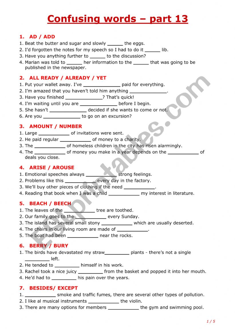 Confusing words - part 13 worksheet