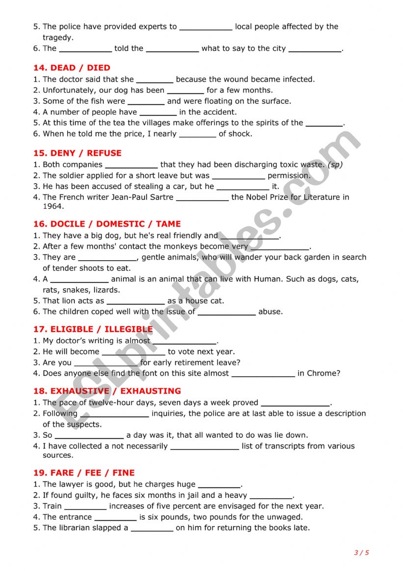 Confusing words - part 13: English ESL worksheets pdf & doc