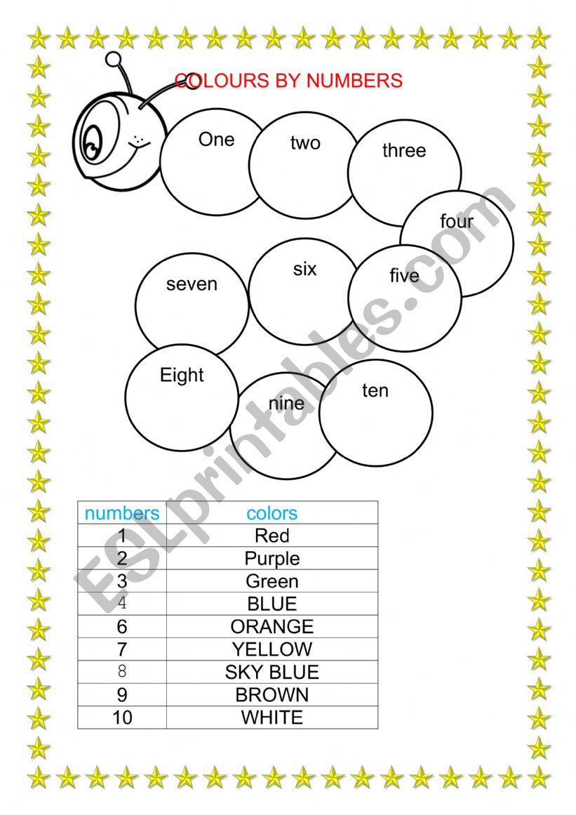 COLOURS AND NUMBERS worksheet