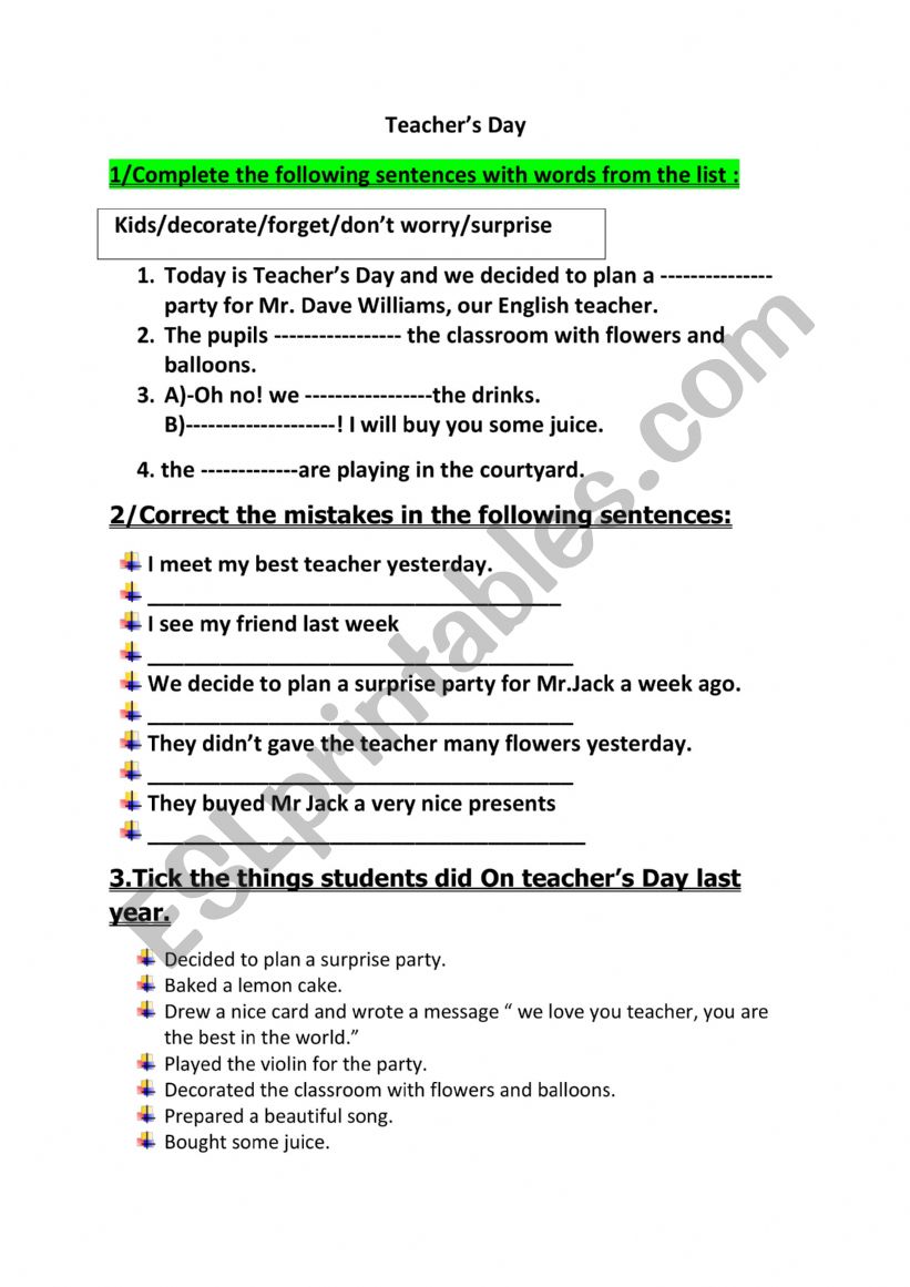 unit 5 lesson 4 TeacherÃ¯Â¿Â½s Day