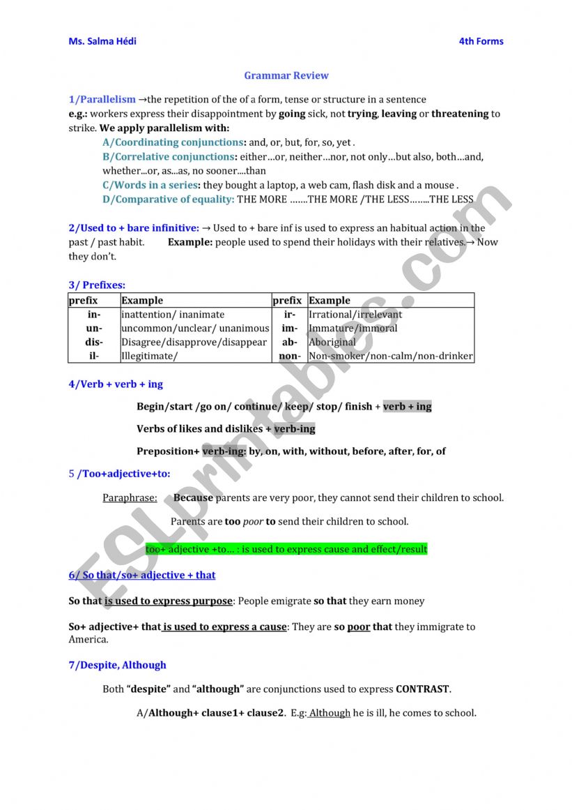 Grammar Review worksheet