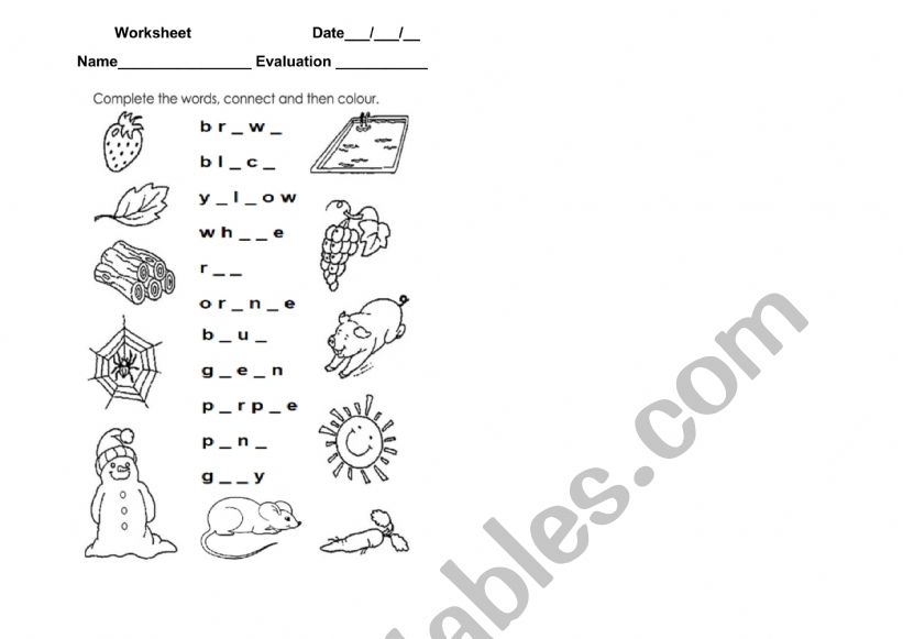 colours worksheet