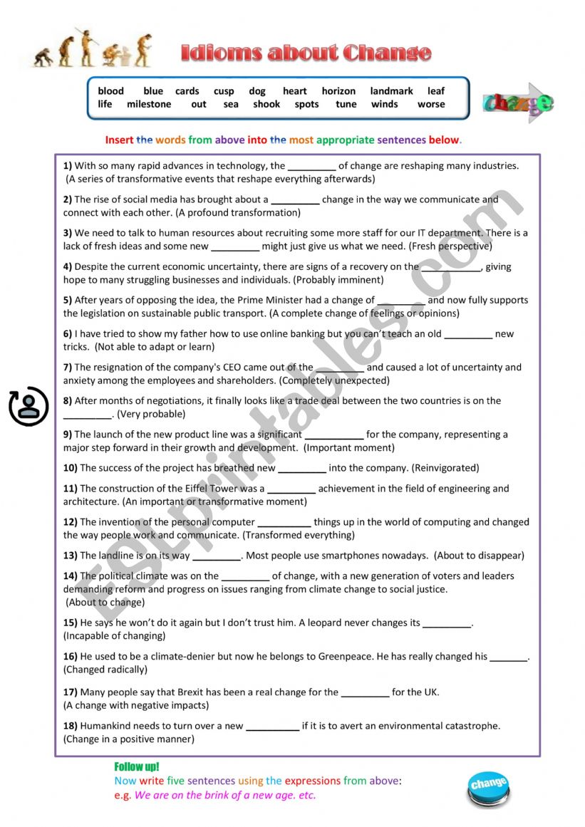 Idioms About Change worksheet