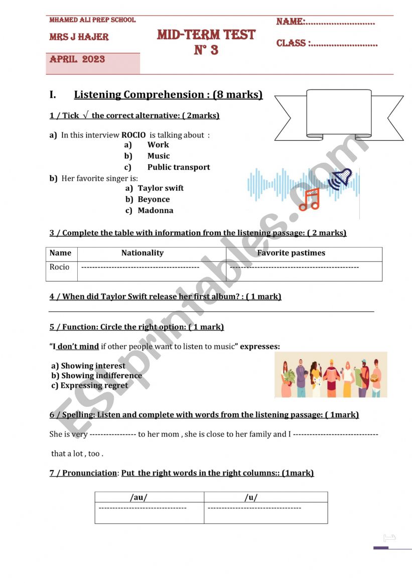 mid term-test-n3-9th-form- worksheet