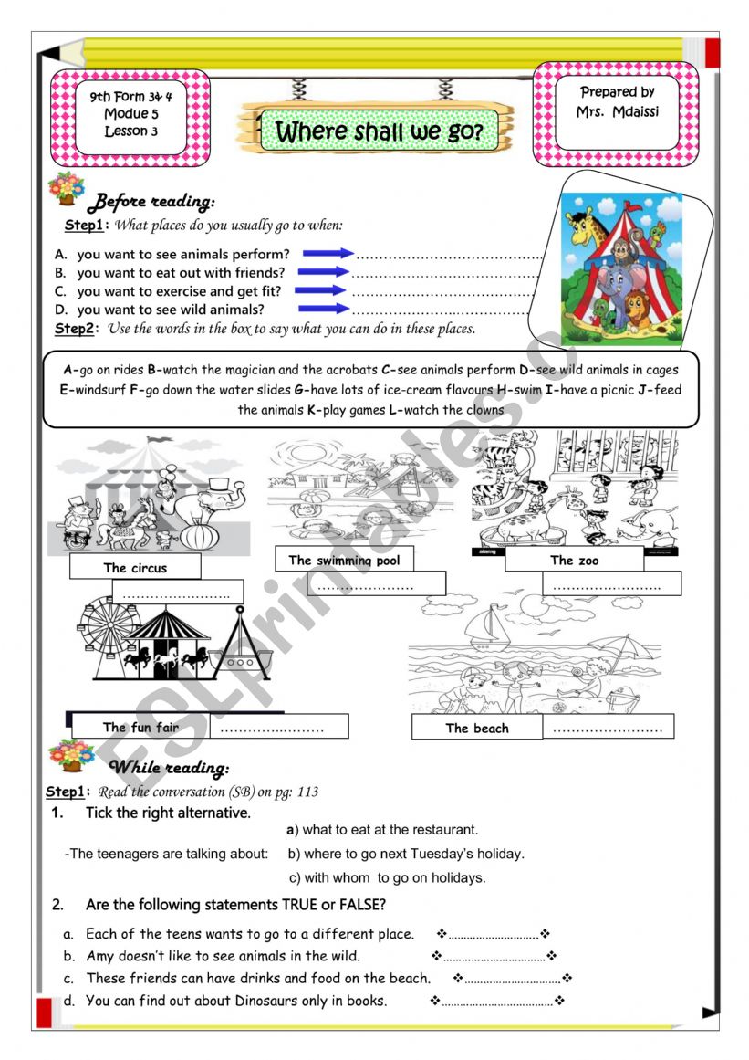 Where shall we go worksheet