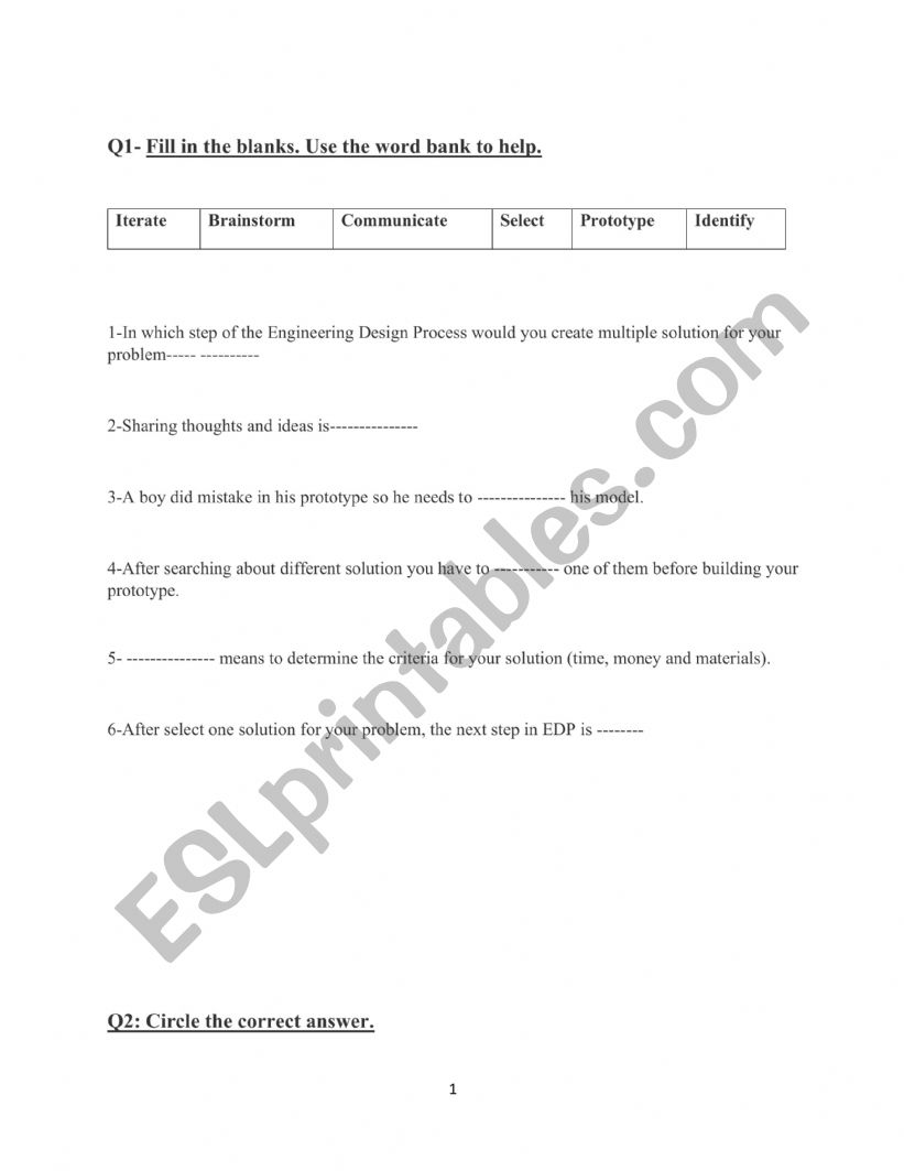 EDP Assessment worksheet