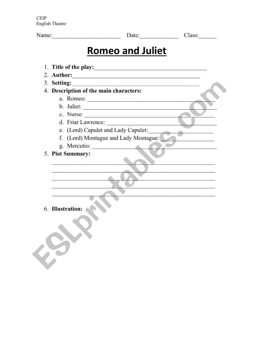 Romeo and Juliet Worksheet and Word Search