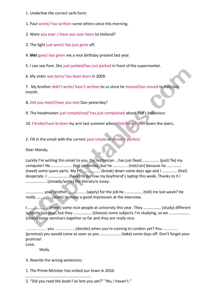 PRESENT PERFECT SIMPLE PAST worksheet