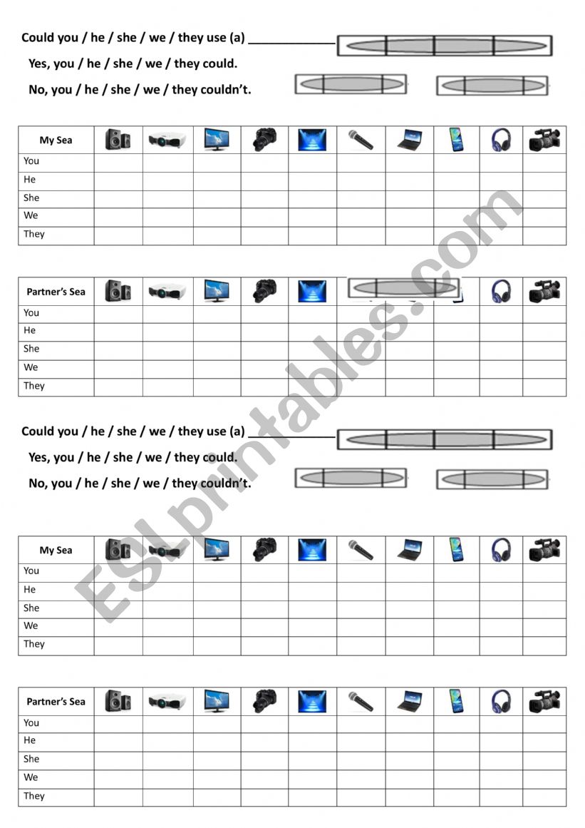 Could / couldnÂ´t battleships worksheet