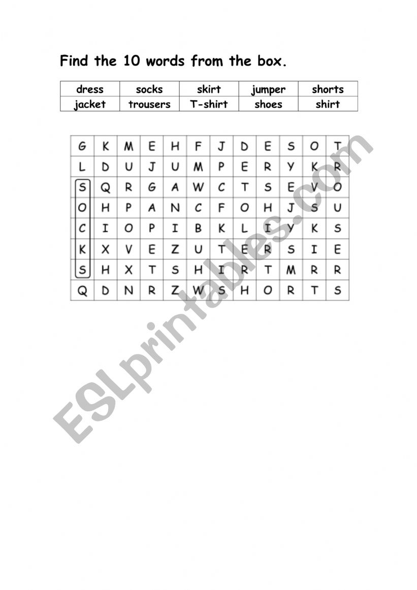 wordsearch worksheet