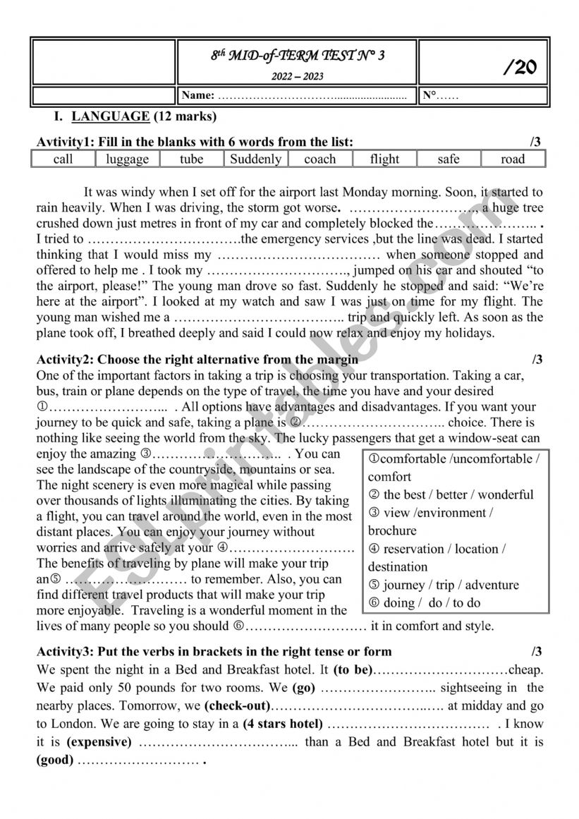 8th mid of term Test3 worksheet