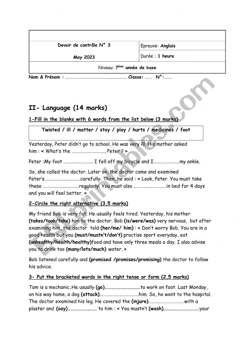 mid term test n3 for 7th forms