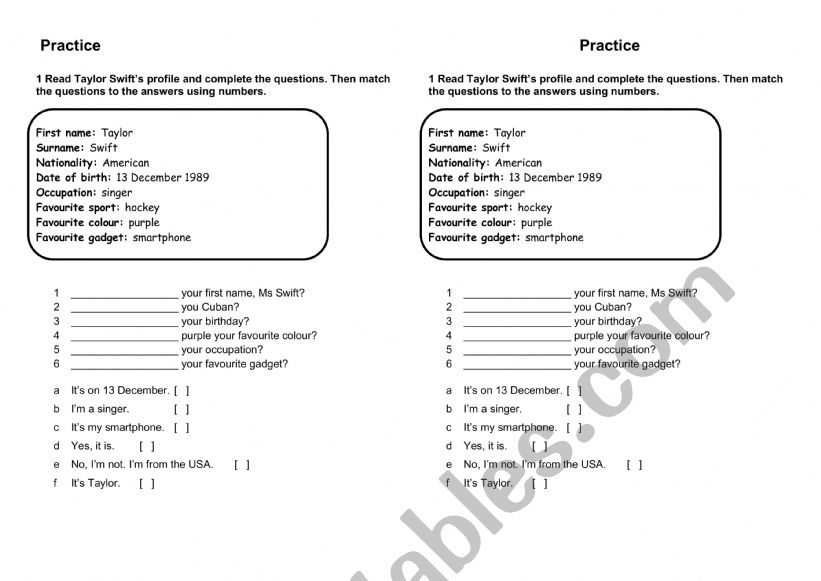 questions worksheet