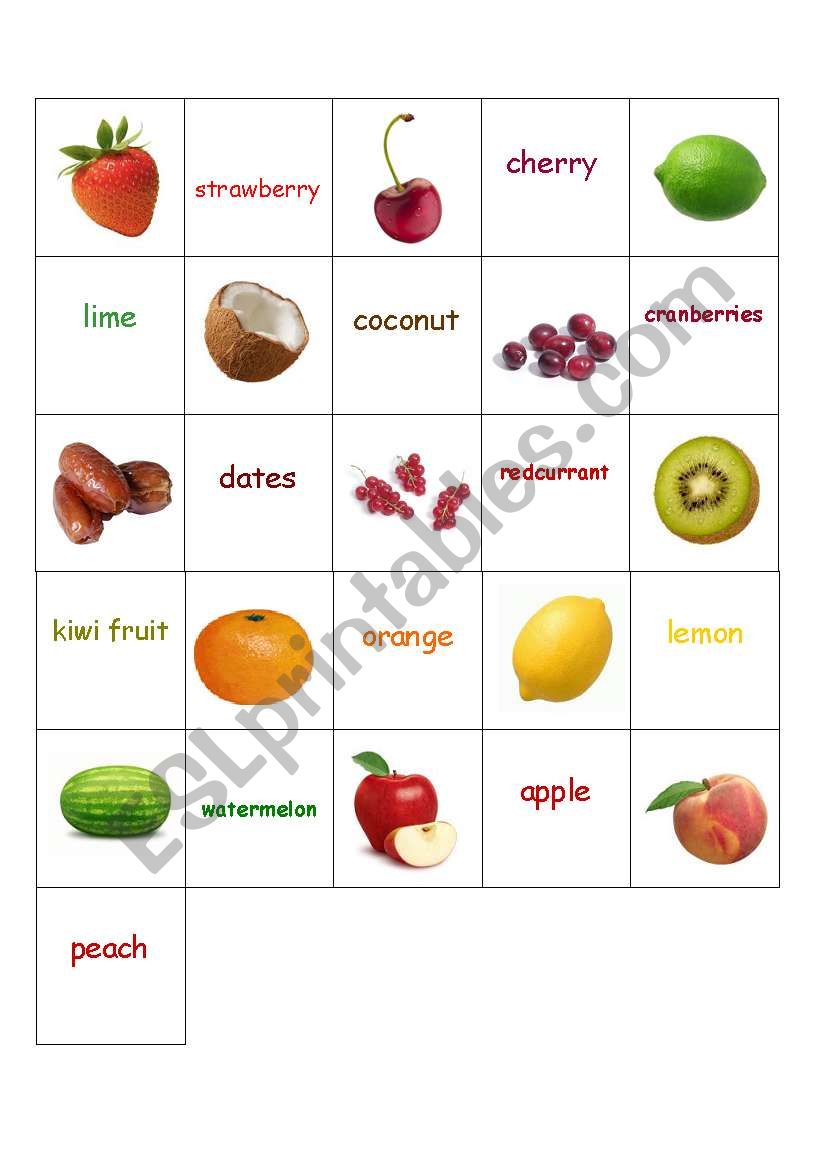 Fruit Flashcards, part I worksheet