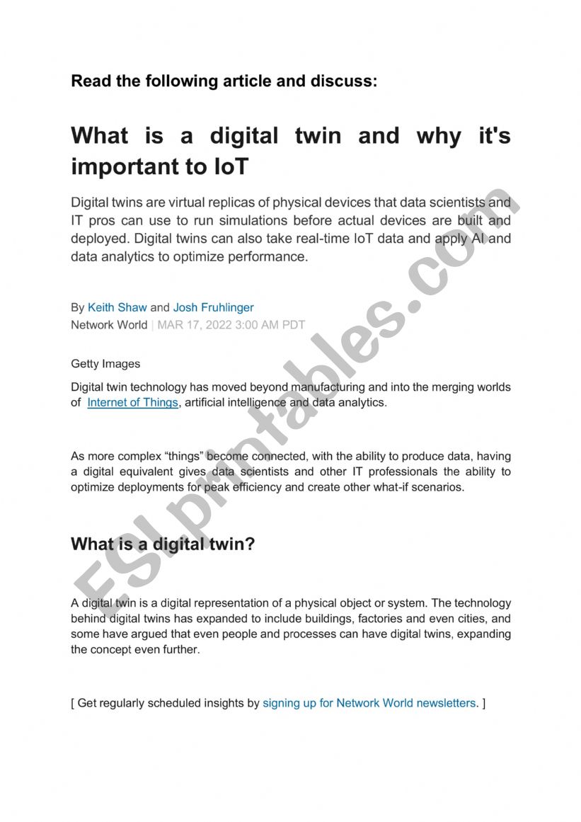 Digital Twin worksheet