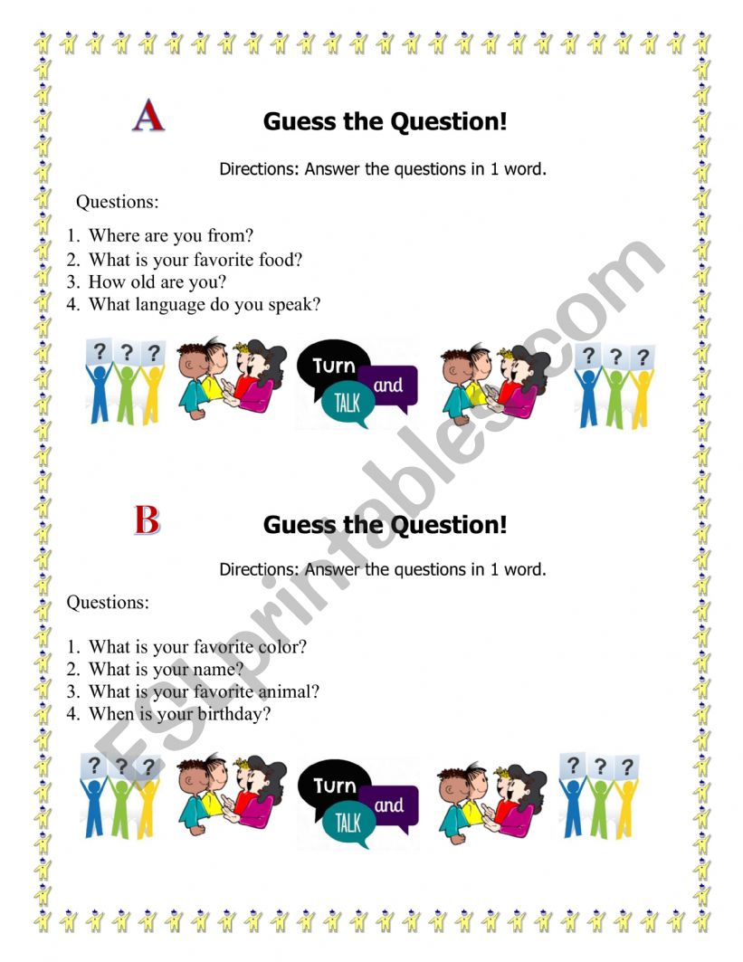 Guess the Question  Beginners worksheet
