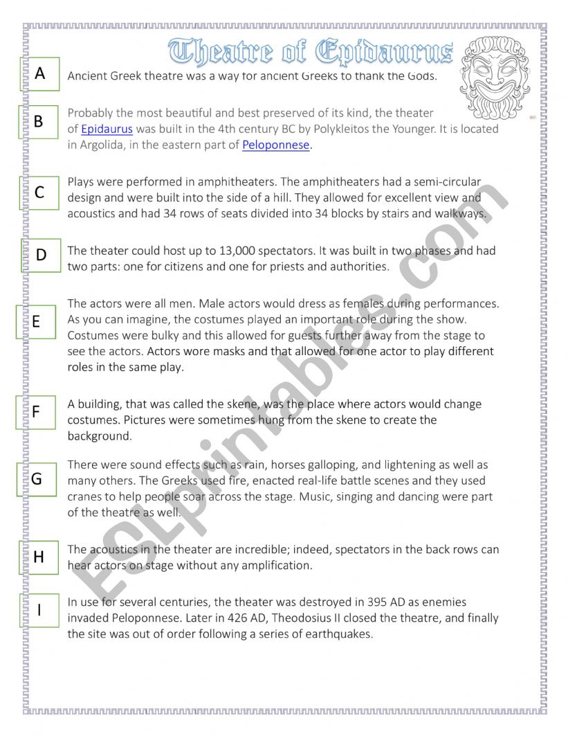 Epidaurus Theatre worksheet