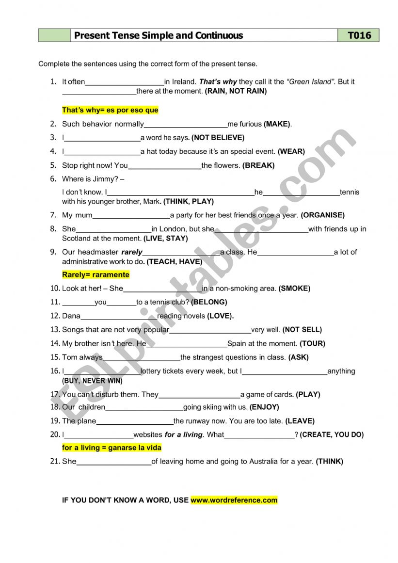 PRESENT SIMPLE worksheet