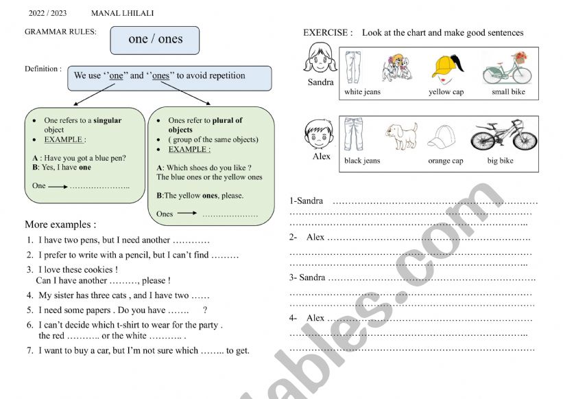 one / ones worksheet