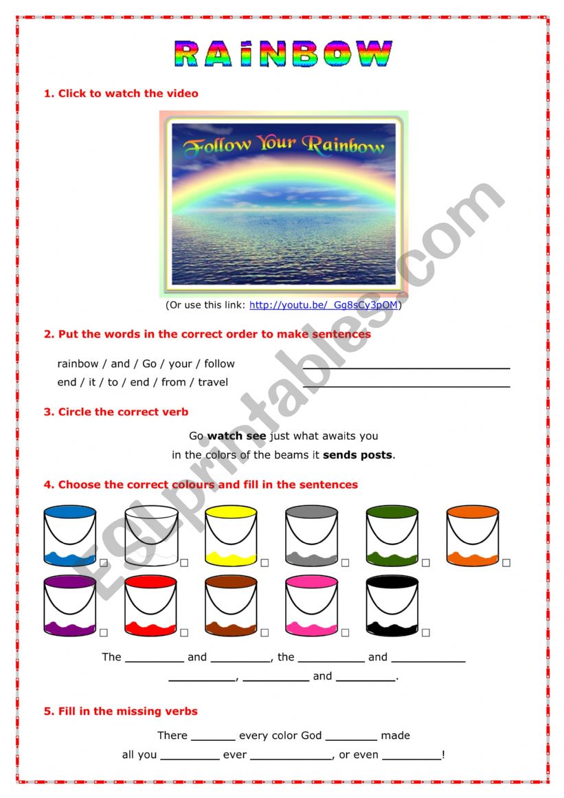 Rainbow worksheet