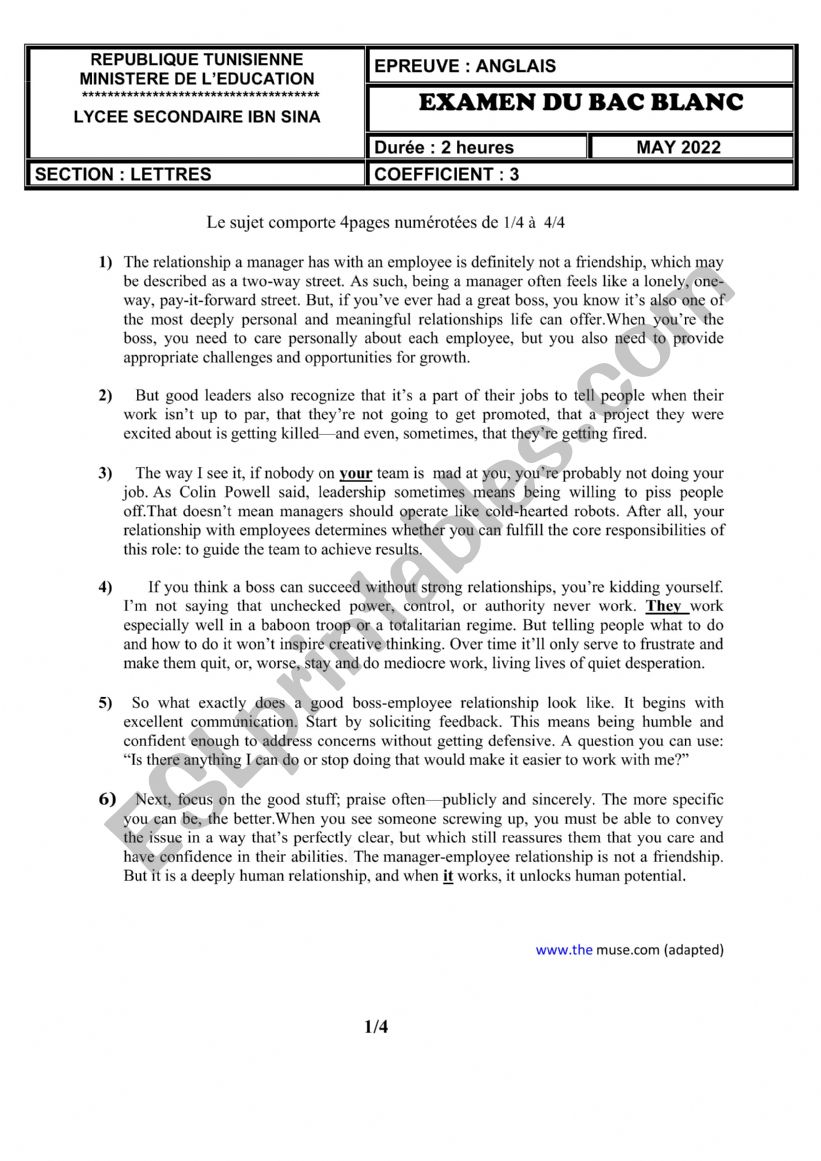 Mock bac exam  worksheet