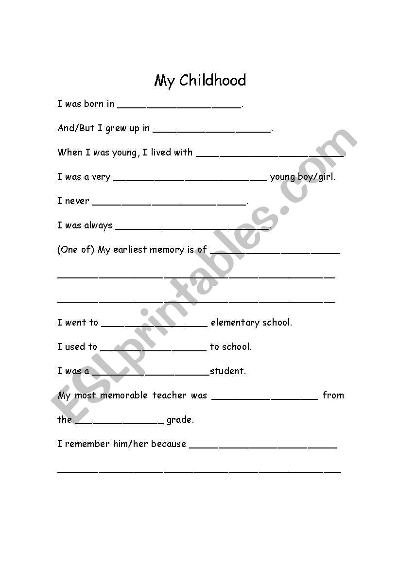 My childhood worksheet