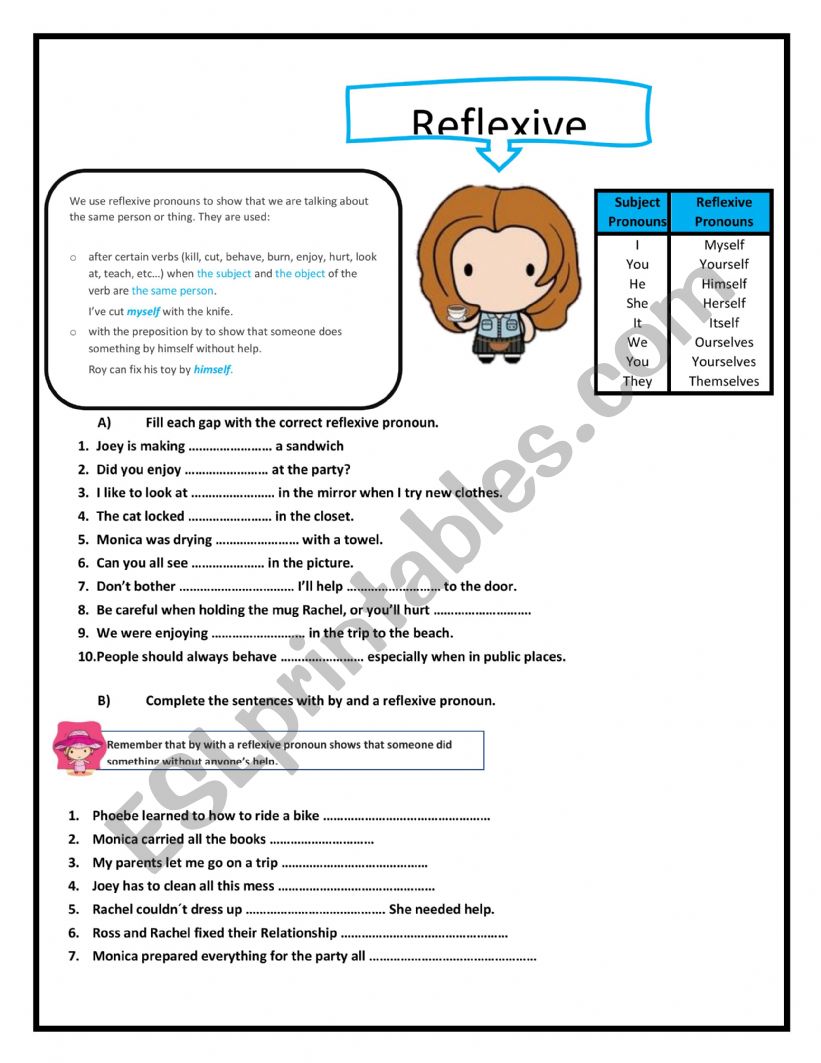 Reflexive pronoun worksheet