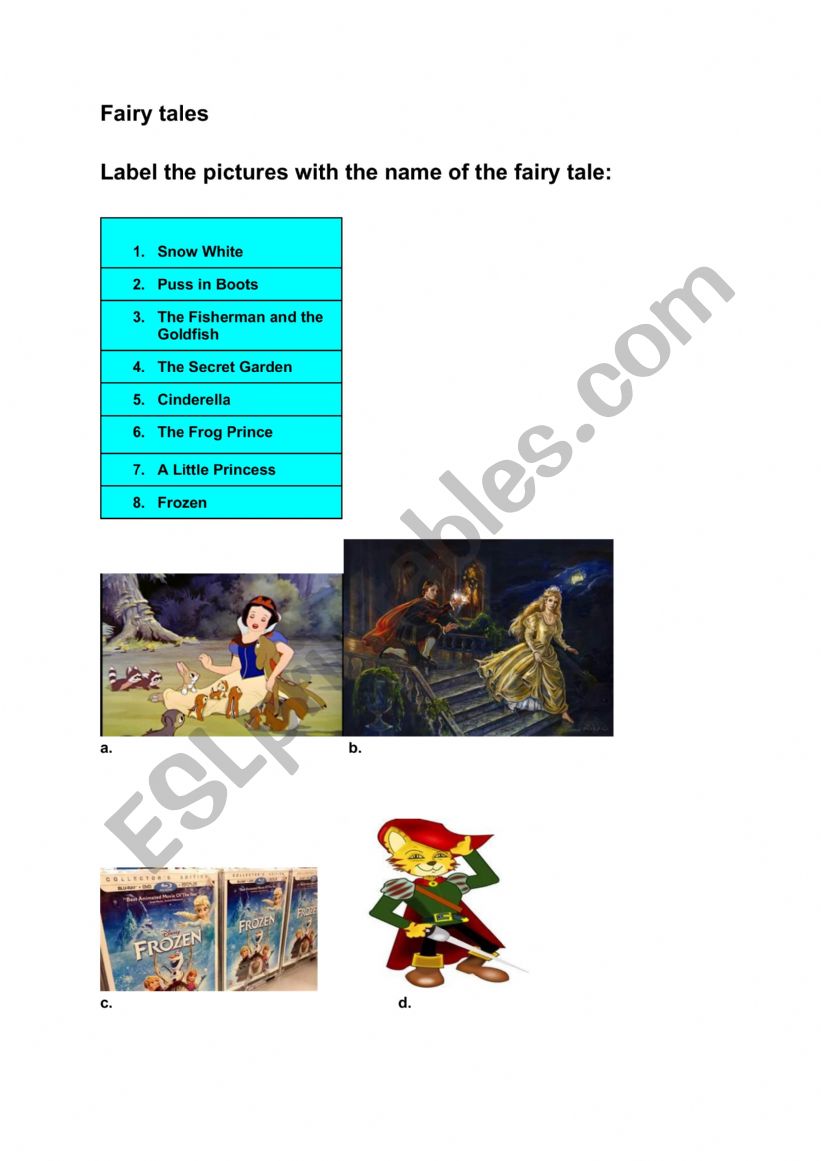Fairy tales worksheet