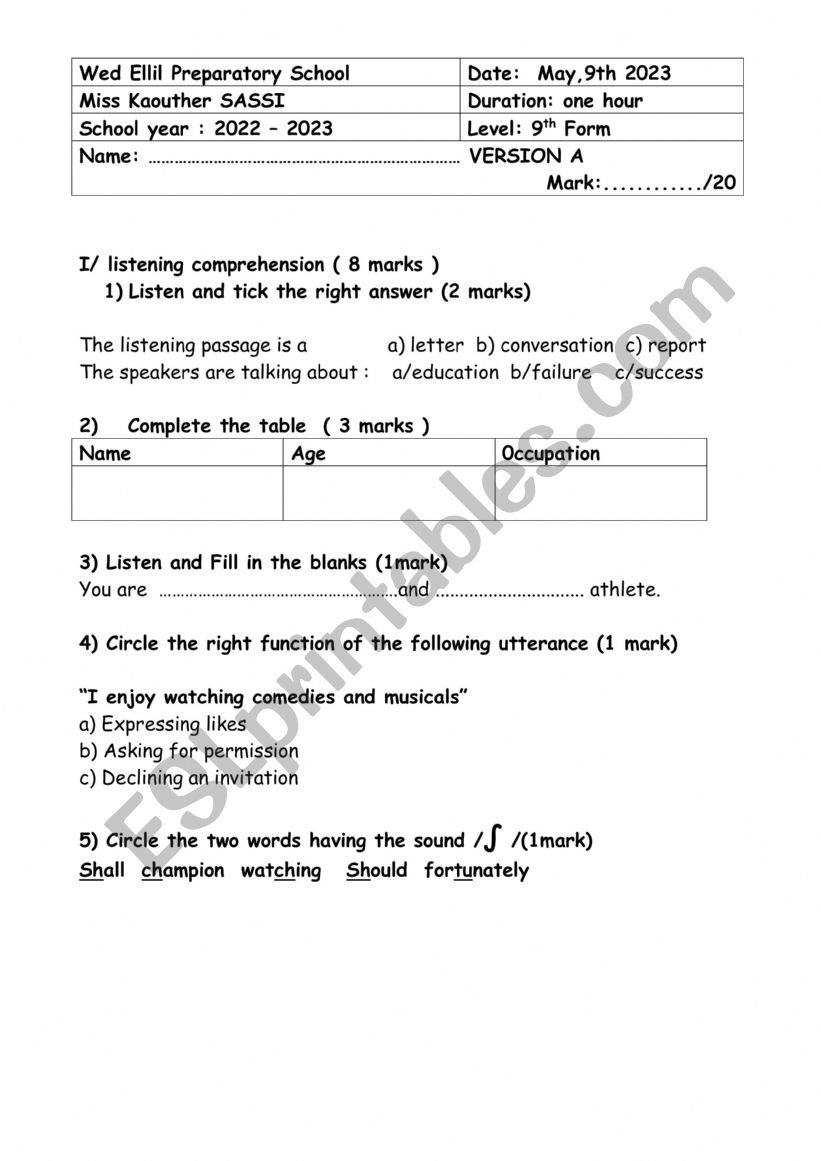 listening Comprehension  worksheet