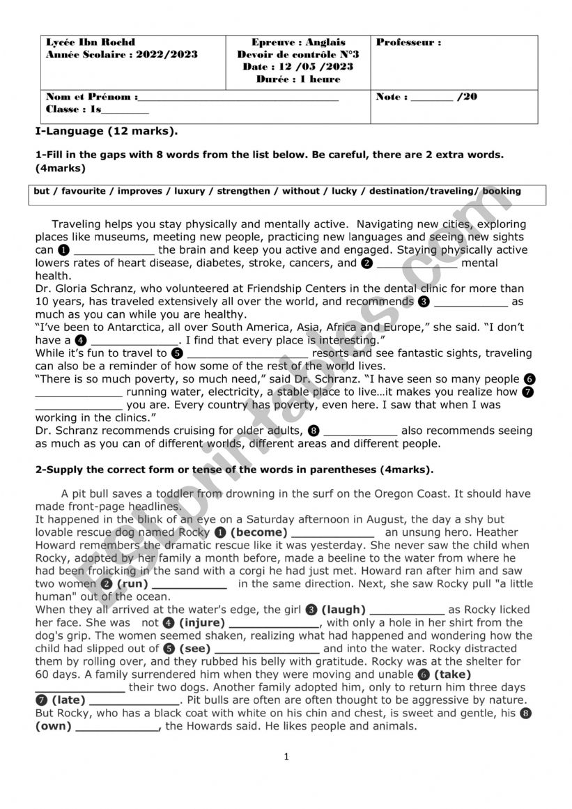 Review 1st form worksheet
