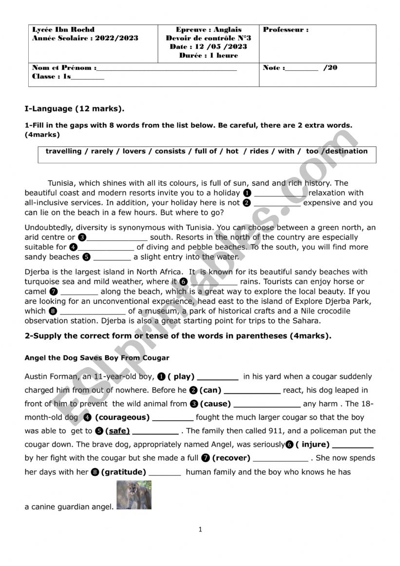 Review 1st form worksheet