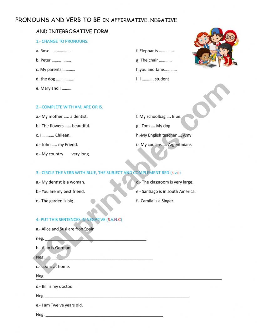 pronouns and verb to be worksheet