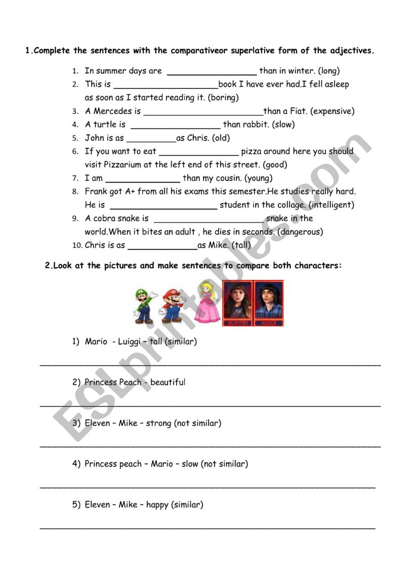 comparatives and superlatives worksheet