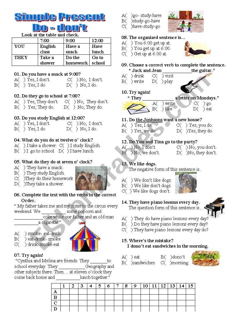 Simple Present / Do-dont worksheet