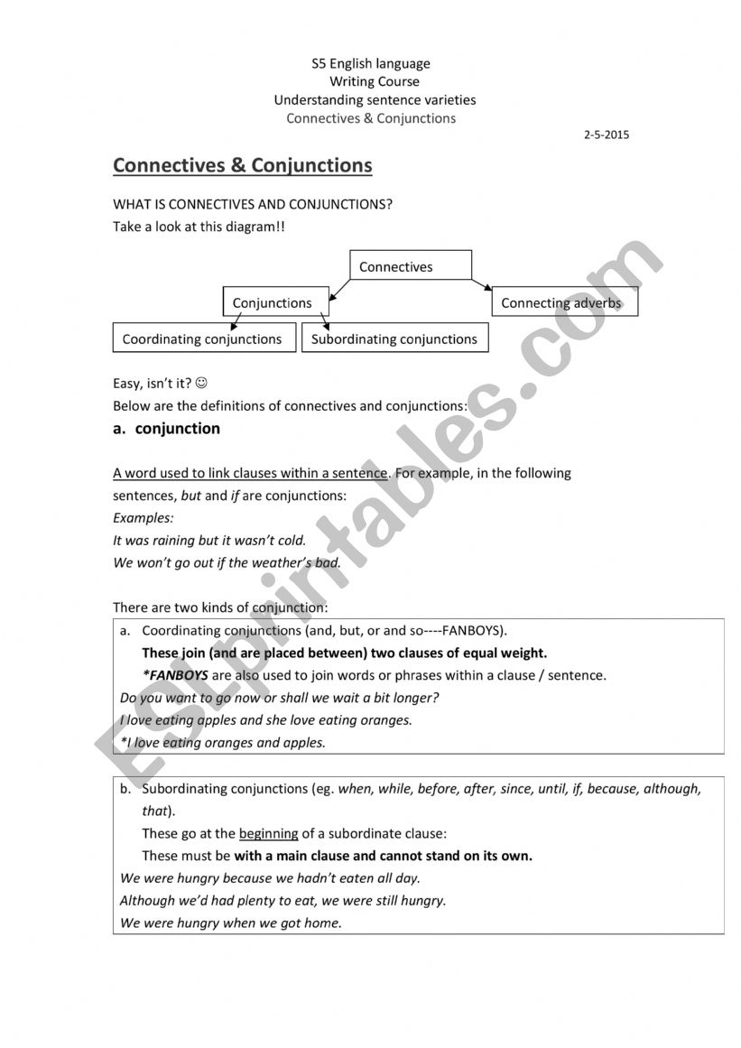 Connectives & Conjunctions worksheet