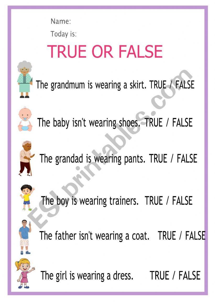 TRUE- FALSE CLOTHES worksheet