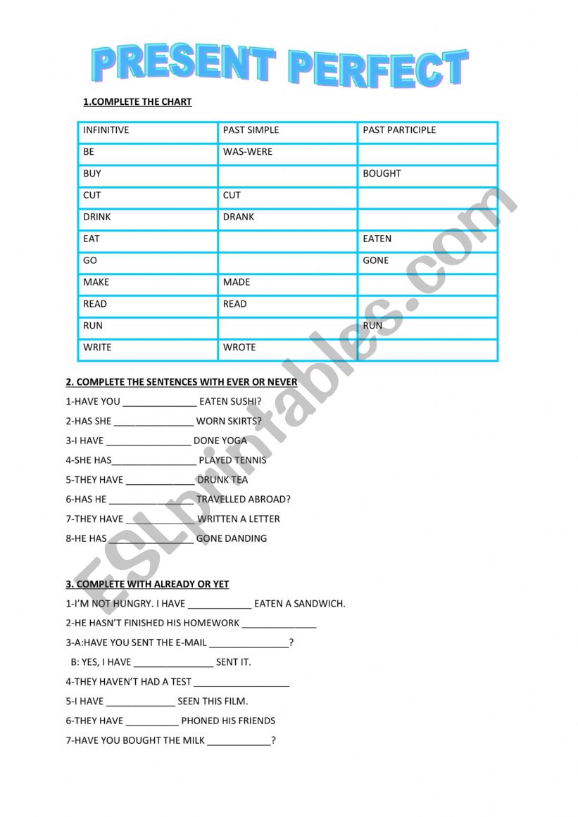 Present Perfect - exercises worksheet