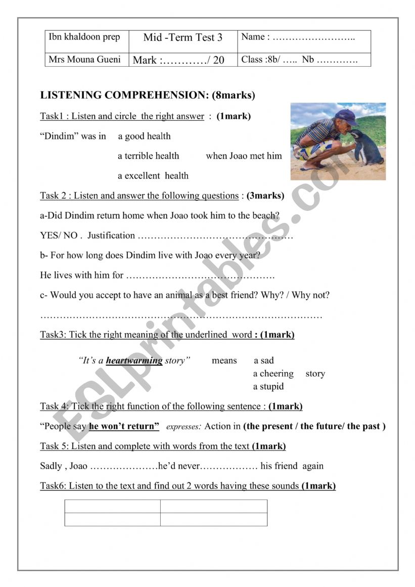 mid term test3/8th forms  worksheet