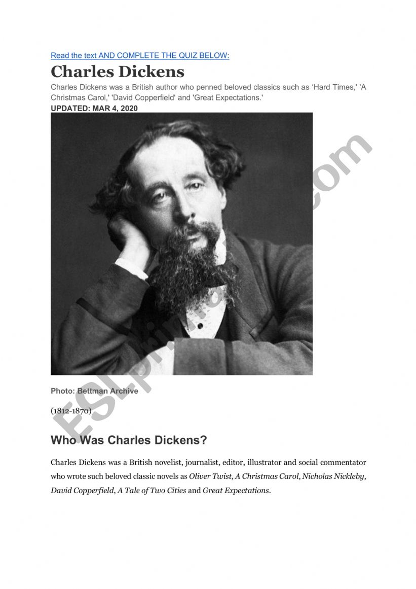 Charles Dickens Biography worksheet