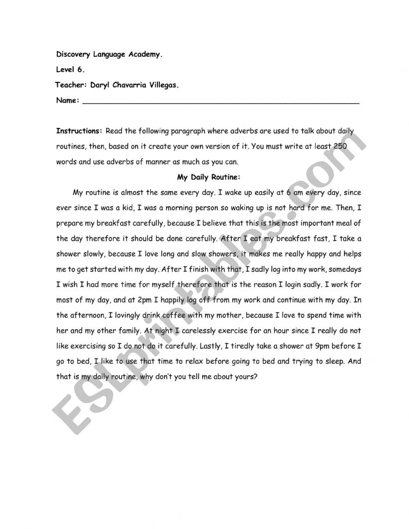 Adverbs of Manner Worksheet worksheet