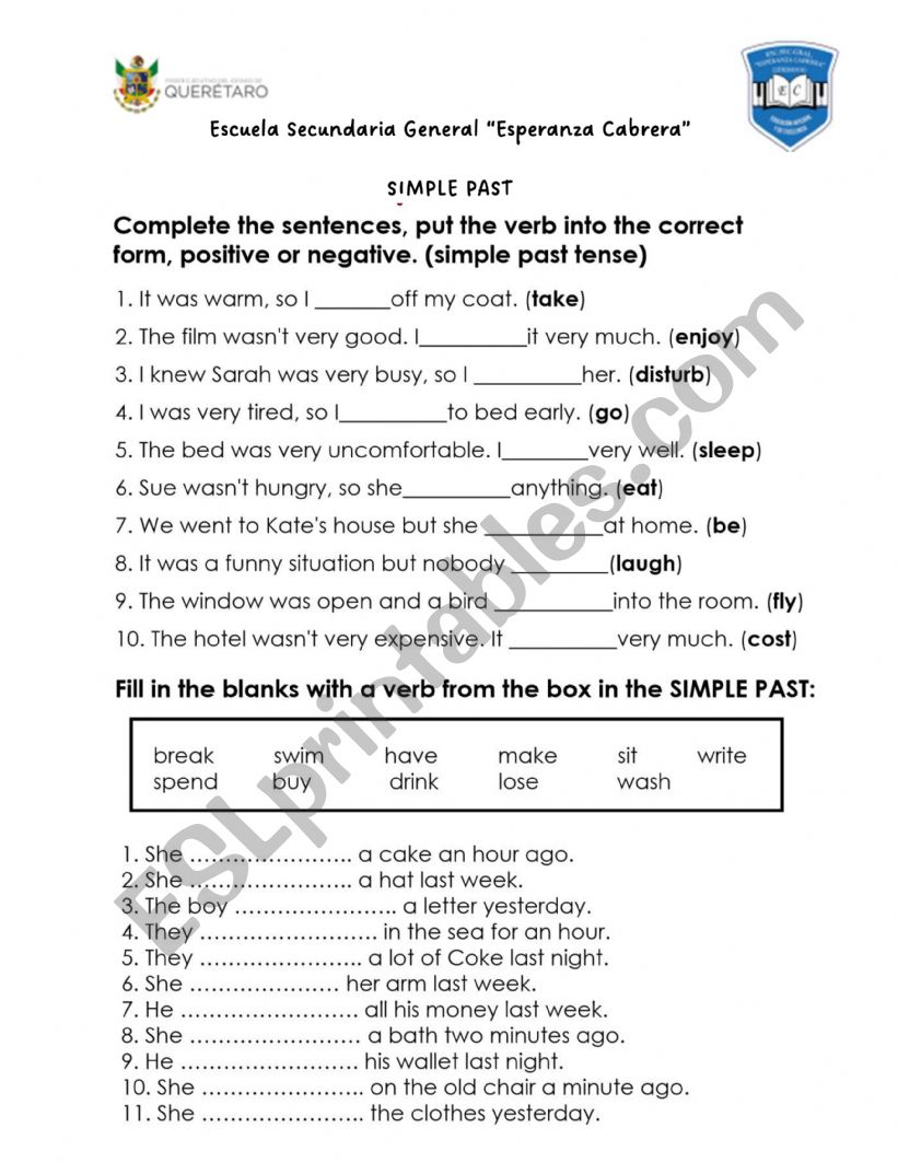 simple past worksheet