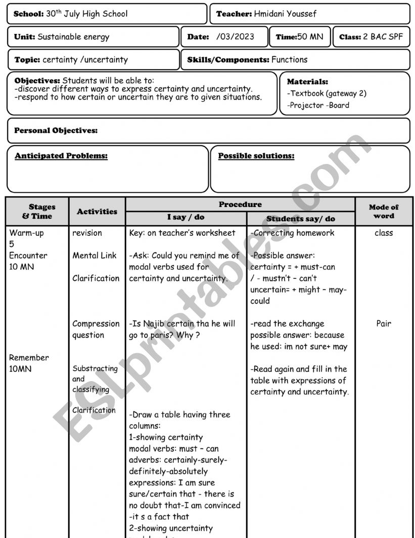 lesson pplan template  worksheet