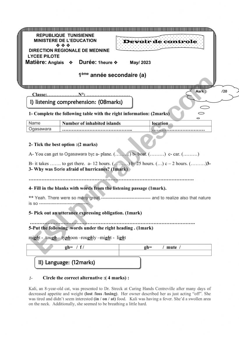 1st mid term test 3 pioneer school -a-