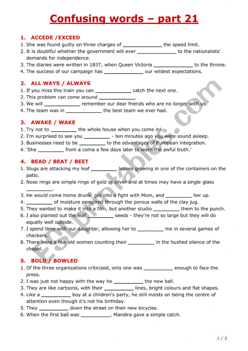 Confusing words - part 21 worksheet