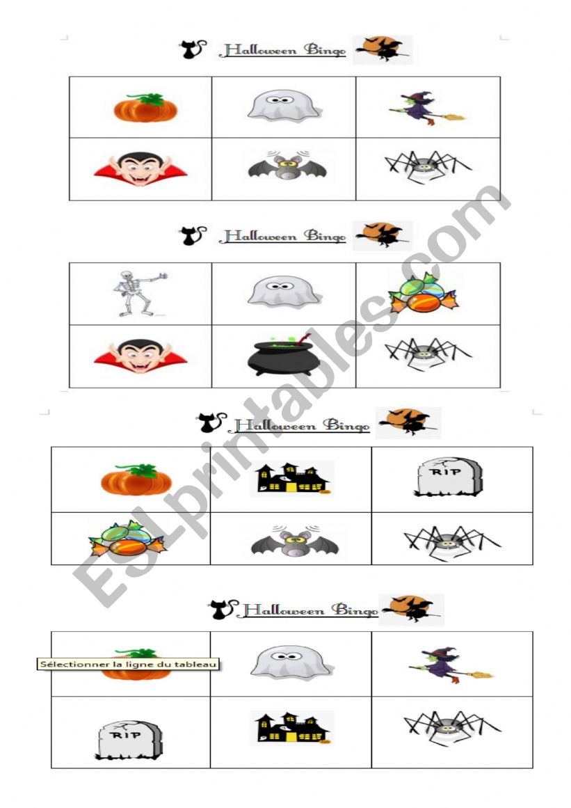 Halloween bingo worksheet