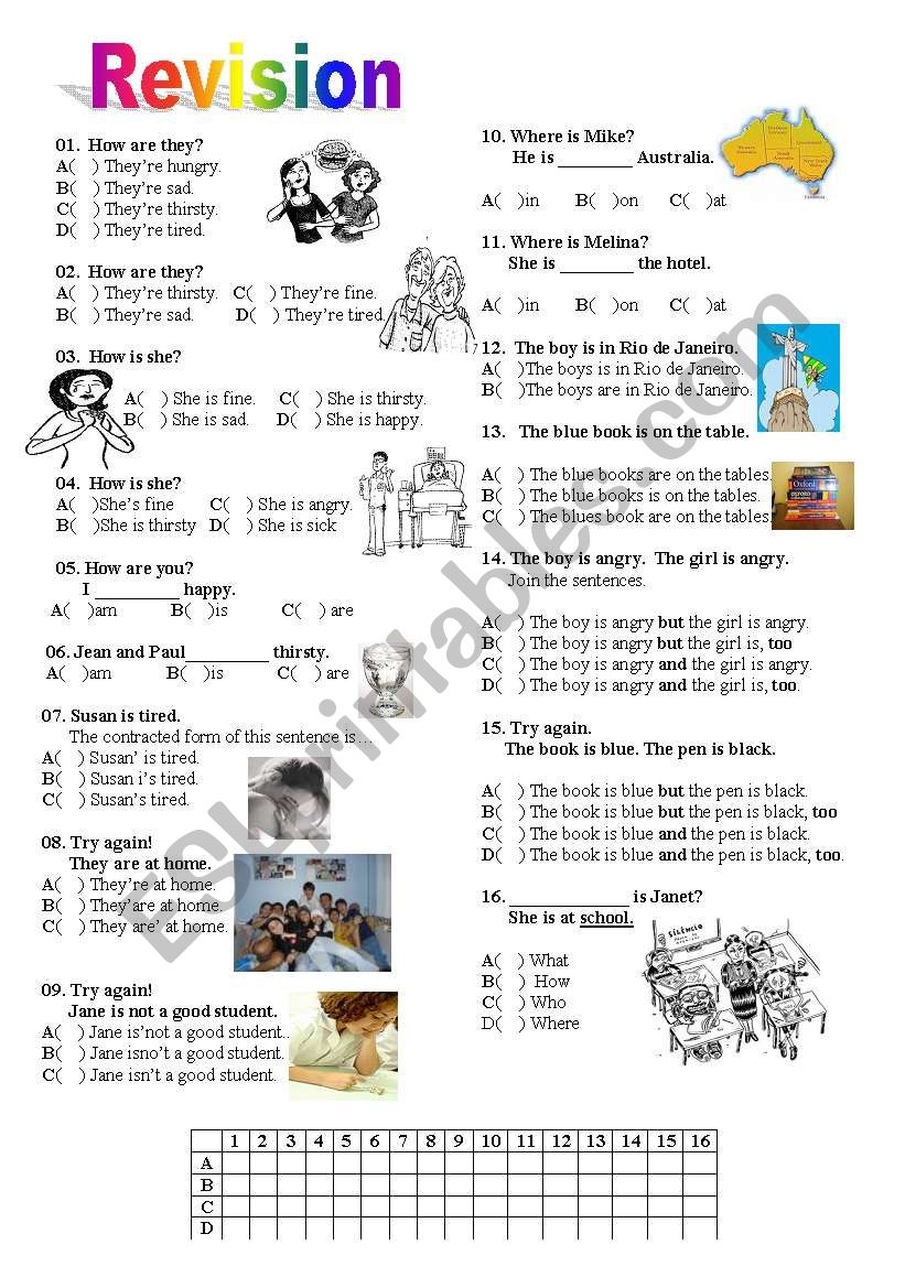 Revision: Feelings/verb to be/preposiotions/question words...