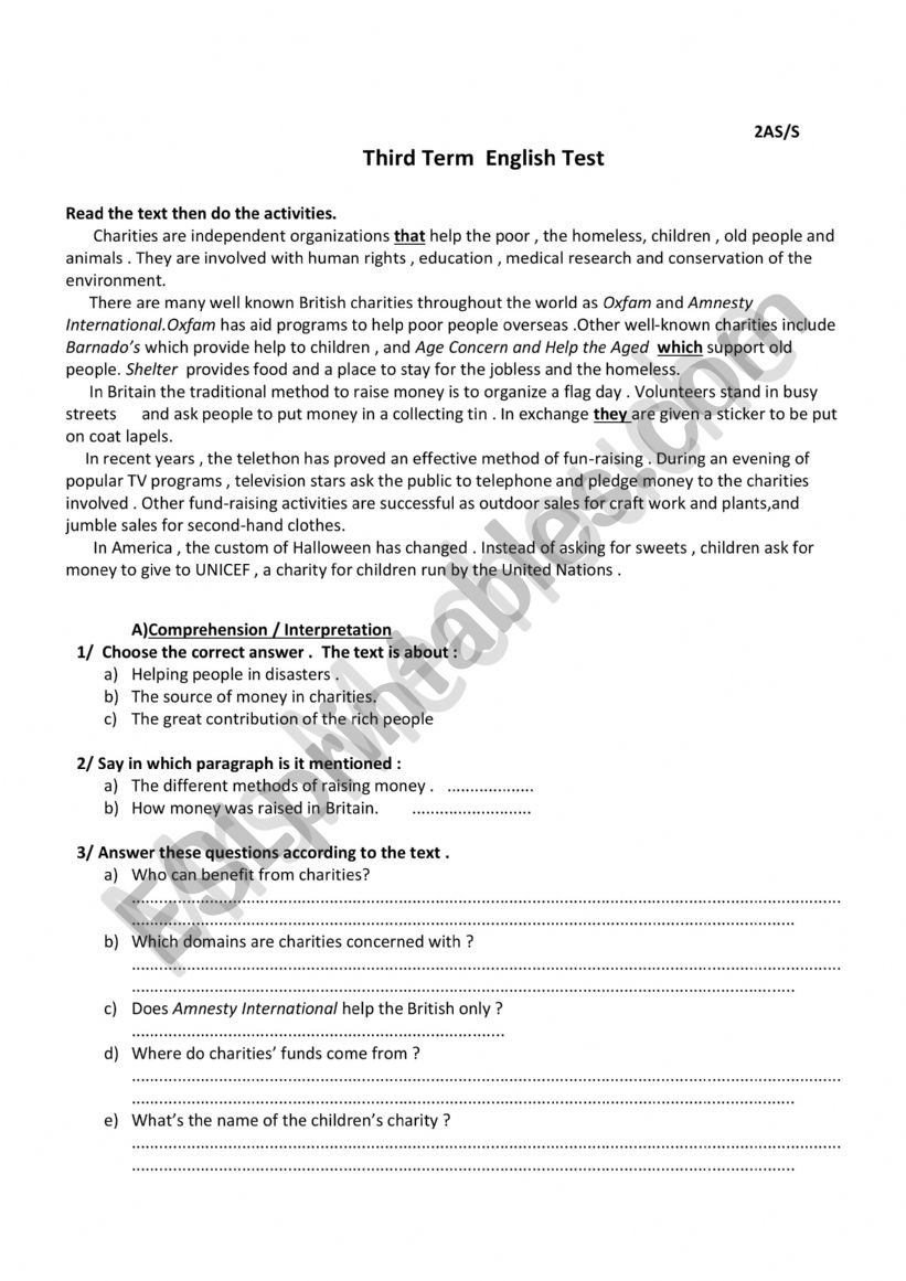 3rd term test worksheet