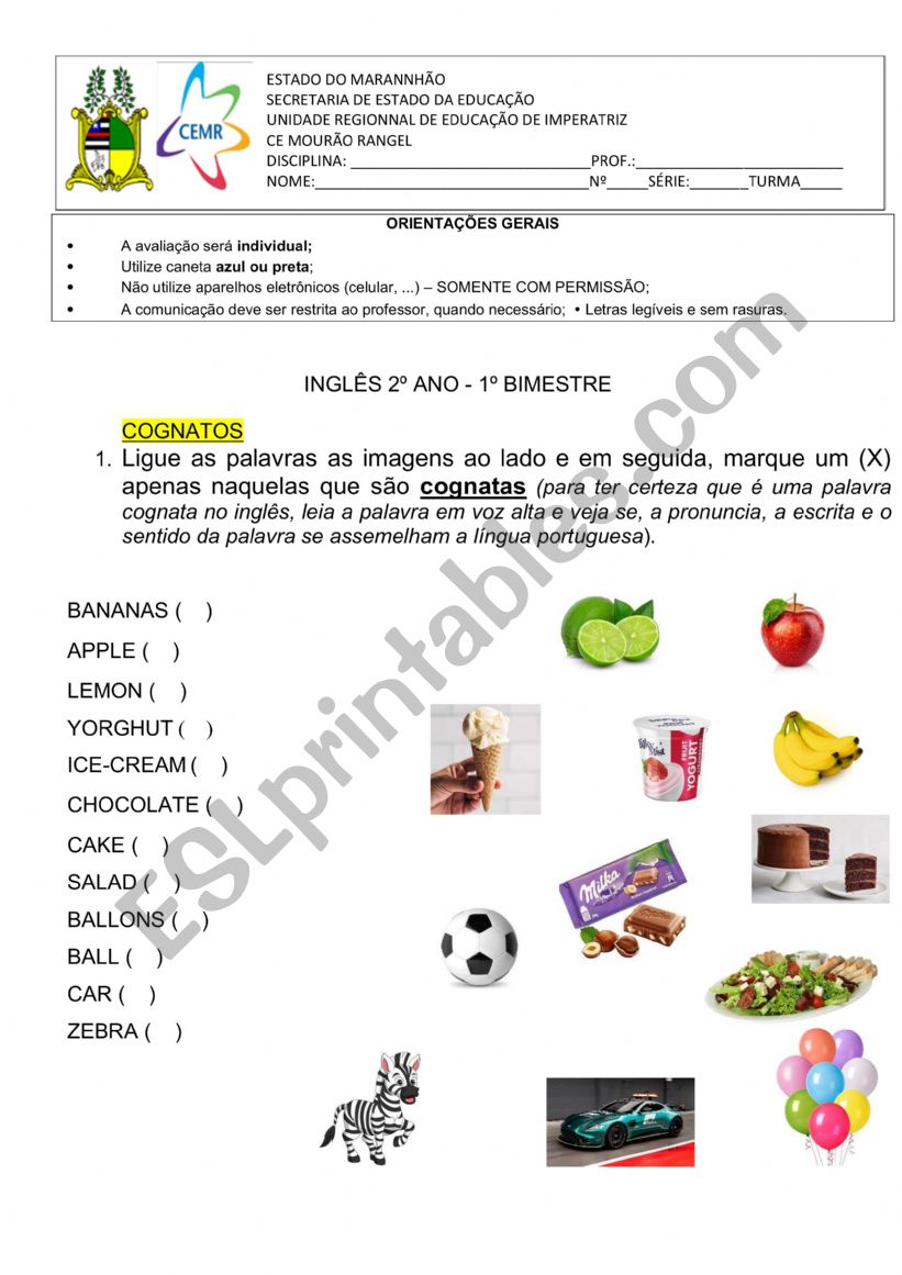 Cognates  Exercise  - TEA worksheet