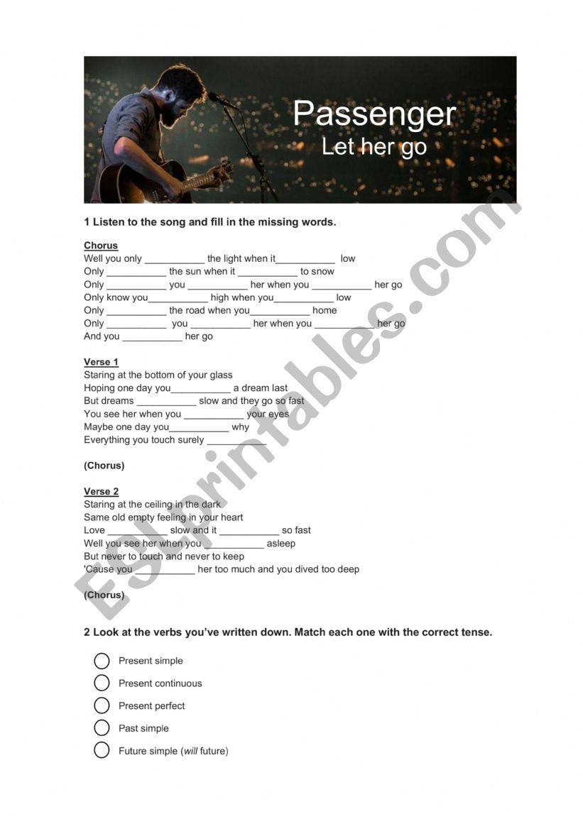 Passenger - Let Her Go (listening & tenses)
